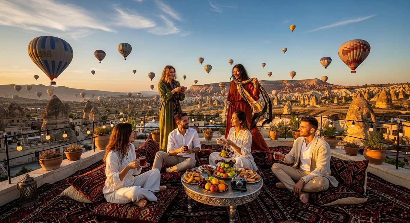 Dakterras-fotoshoot met heteluchtballonnen in Cappadocia